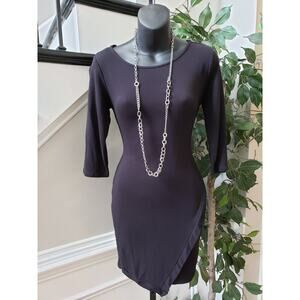 41 Hawthorn Knee Length Dress Womens Small Black Solid Asymmetrical Round Neck